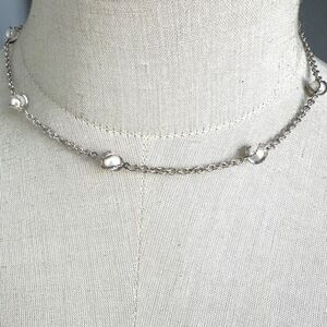 Silver tone faux pearl choker necklace